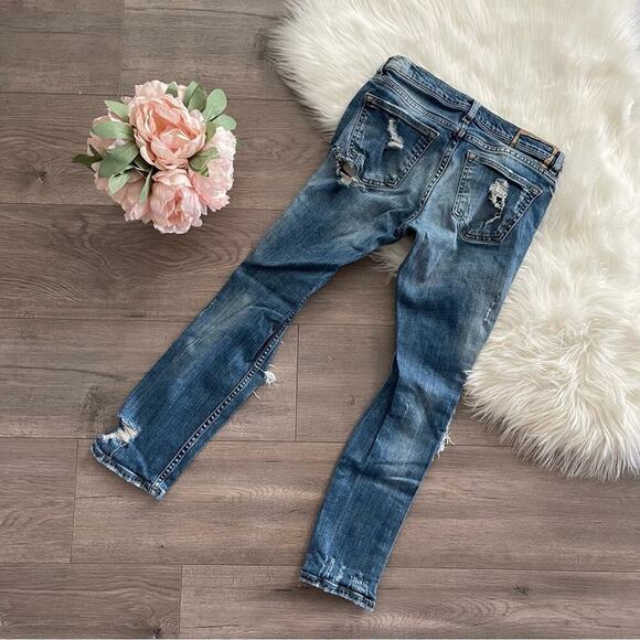 Zara Mid Rise Ripped Distressed Thrashed Denim Cigarette Jeans - Picture 6 of 9